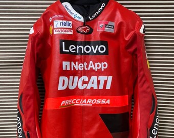 Ducati Corse MotoGP Motorbike Racing Leather Jacket All Black-Cowhide Leather and Certified Protectors-Free Shipping.