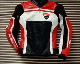 New Ducati Corse Bisexual Motorbike Racing Leather Jacket Cowhide Leather and Certified Protectors-Free Shipping.