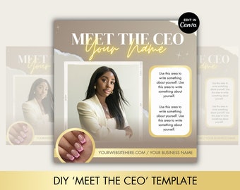 Meet the CEO Template for Businesses: Nails, Hair, Makeup, Lashes, Stylists, Beauty etc, Gold and Neutral Flyer, Small Business Template.