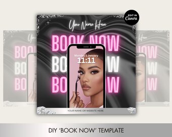 Book Now Template, Editable flyer for Lashes, Nails, Hair, Makeup, Beauty, Stylists. Instagram template, Appointments available flyer, Sleek