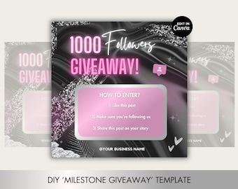 Follower Count Giveaway Template for Instagram businesses e.g. Hair, Nails, Lashes, Makeup, Stylists, Beauty etc. Instagram Giveaway. Pink