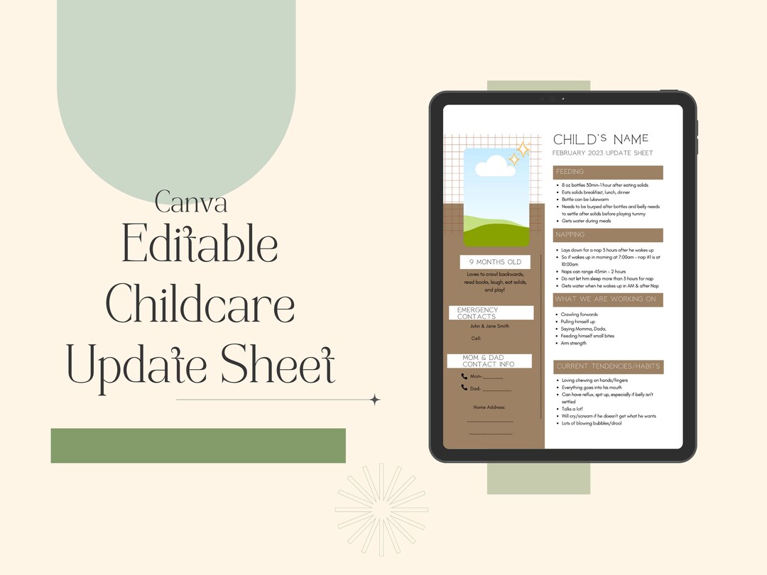 Updates Printable Editable Child Update Sheet - Etsy