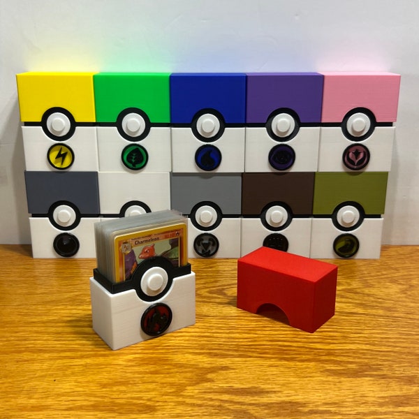 Pokeball Card Box for Pokemon Deck. Holds 60+ Sleeved Cards. Collectible Gadget, Cool Trinket, Great Desk Decoration Plastic Gifts. TCG