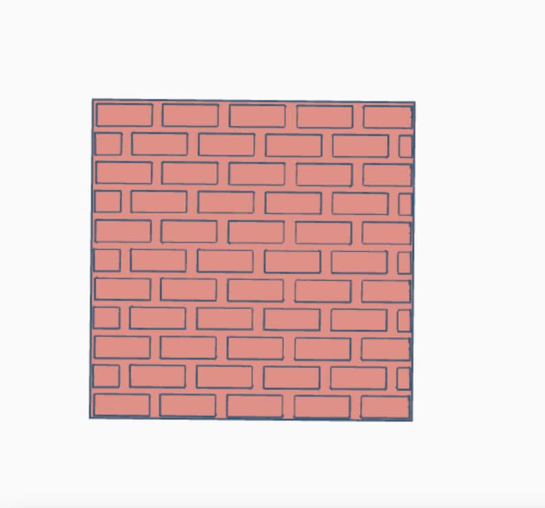 May include: A brick wall with a red brick pattern and dark blue mortar lines.