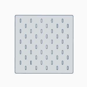 Puede incluir: Un tablero de clavijas gris con un patrón de cuadrícula de agujeros espaciados uniformemente.