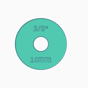 May include: A teal-coloured washer with a 3/8" inner diameter and a 10mm outer diameter.