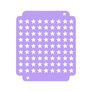 May include: A purple stencil with a grid of white stars.