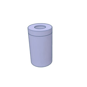 May include: A light blue cylindrical container with a round opening at the top.