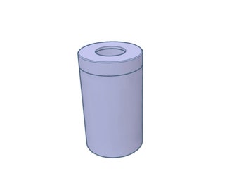 May include: A light blue cylindrical container with a round opening at the top.