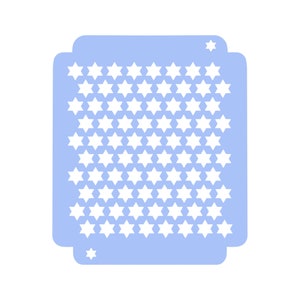 Peut inclure: Un pochoir bleu clair avec un motif d'étoiles blanches à six branches.
