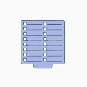 May include: A blue checklist with 8 empty boxes and lines for writing. The checklist has a rounded top and a small tab at the bottom.