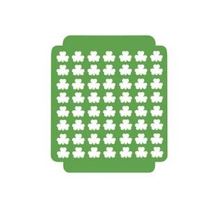 May include: Green square with a white border and a pattern of white shamrocks.