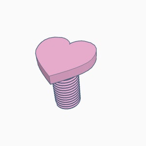 Op de afbeelding: Een roze schroef in de vorm van een hart met een schroefdraad.