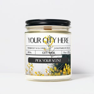 Custom City Candle | City Wick | Custom Scented Candle | City Inspired Soy Wax Candles| Customizable Candle