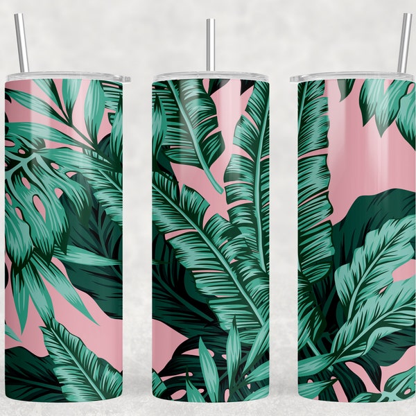 Tropical Banana Leaves Inspired by Iconic Beverly Hills Hotel, Tumbler Design for 20 oz Skinny Tumbler Wrap, Seamless Artwork