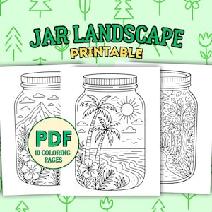 Jar Landscape Coloring Pages | Printable Line Art for Adults