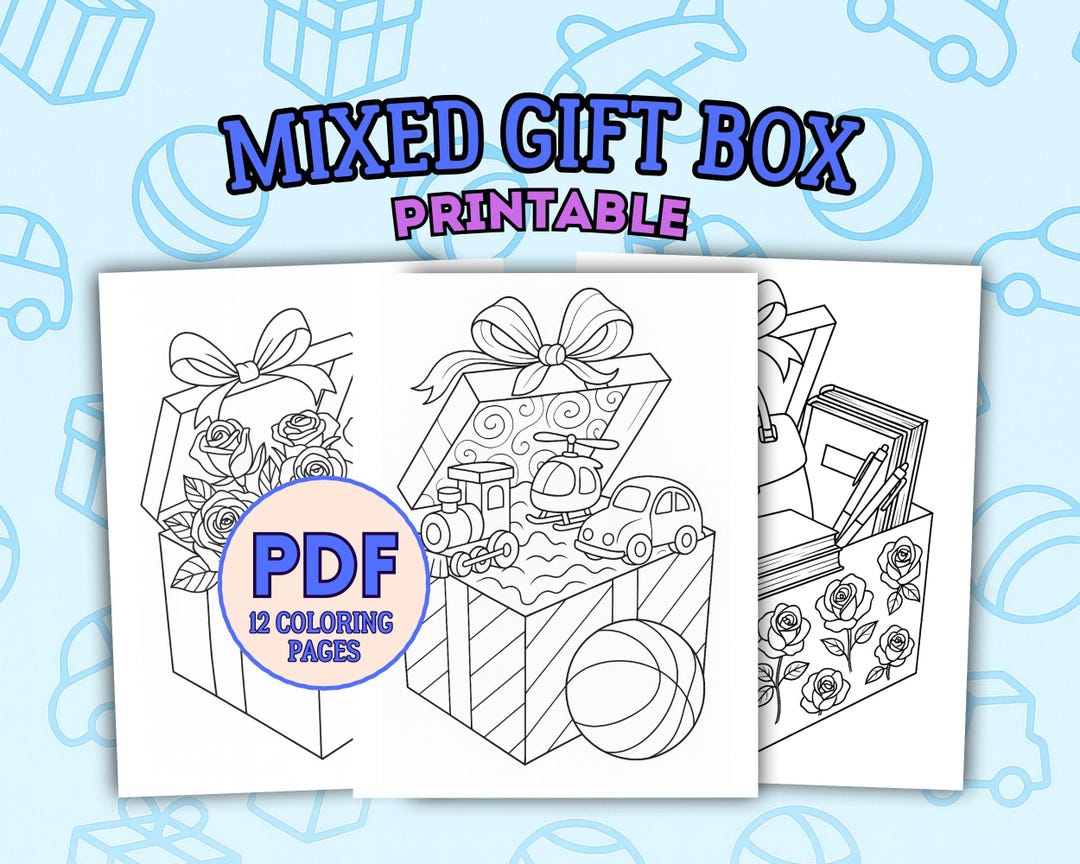Mixed Gift Box Coloring Page | 2026 Line Art Printable - Etsy