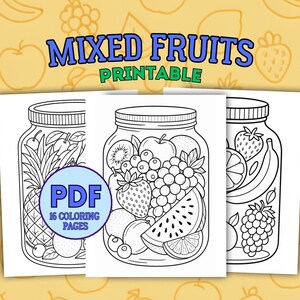 Pot met gemengd fruit Kleurplaat | Afdrukbaar fruitarrangement in pot