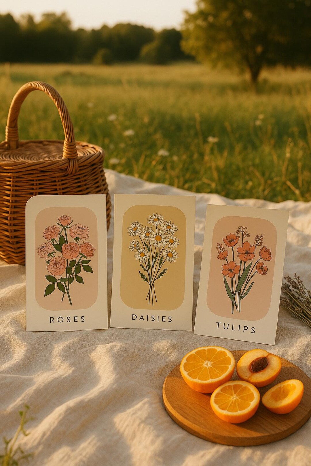 Boho Floral Print Set of 3 | Tulip Rose Daisy Wall Art | Minimal ...