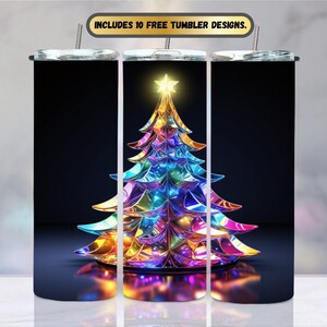 Stained Glass Christmas Tree With Star Cute Trendy Sublimation Design, Skinny Straight Wrap 20 oz, Christmas Digital Download PNG Tumbler