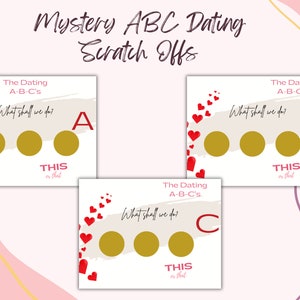 ABC Dating Scratch Offs, Mystery Date, Date Ideas, Fun Date, Surprise date for him, surprise date for her, love notes, Boyfriend, Girlfriend