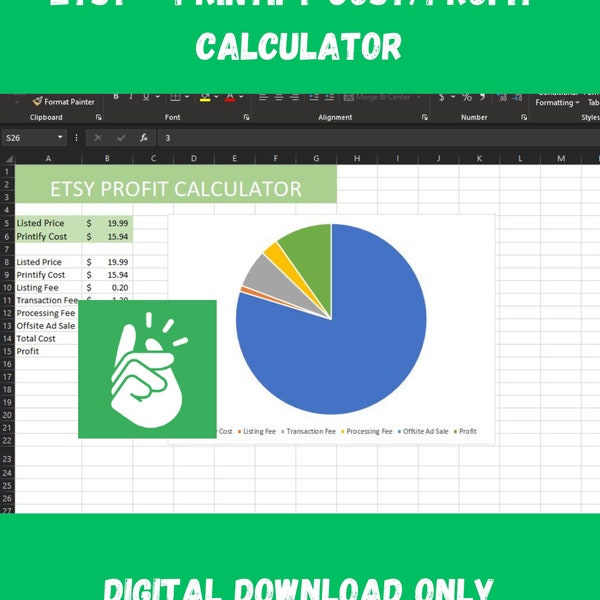 Etsy Printwinkel Profit-Kosten-Rechner Tabelle, Print on Demand