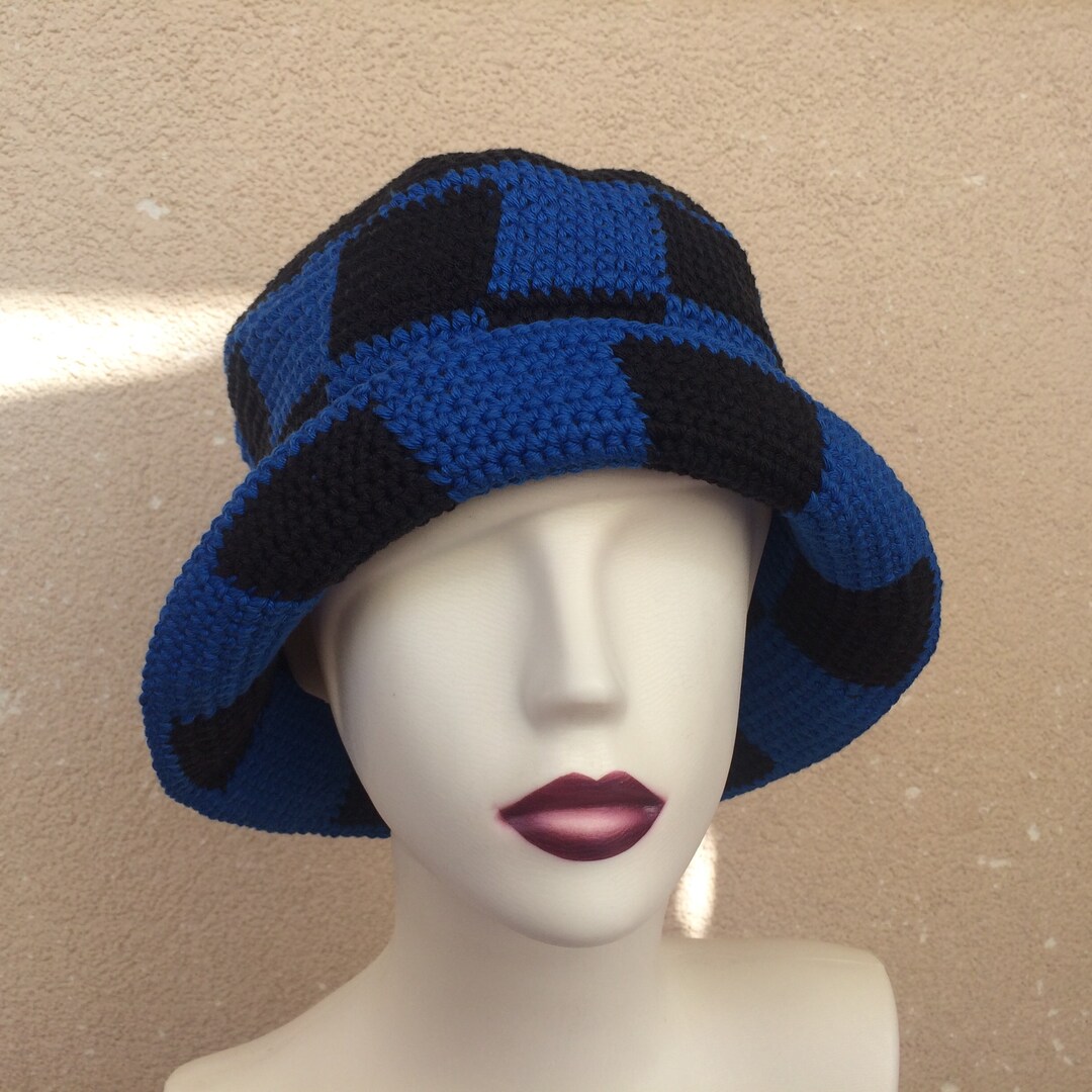 Checkered Plaid Bucket Hat Crochet Handmade Vintage Fashion Etsy