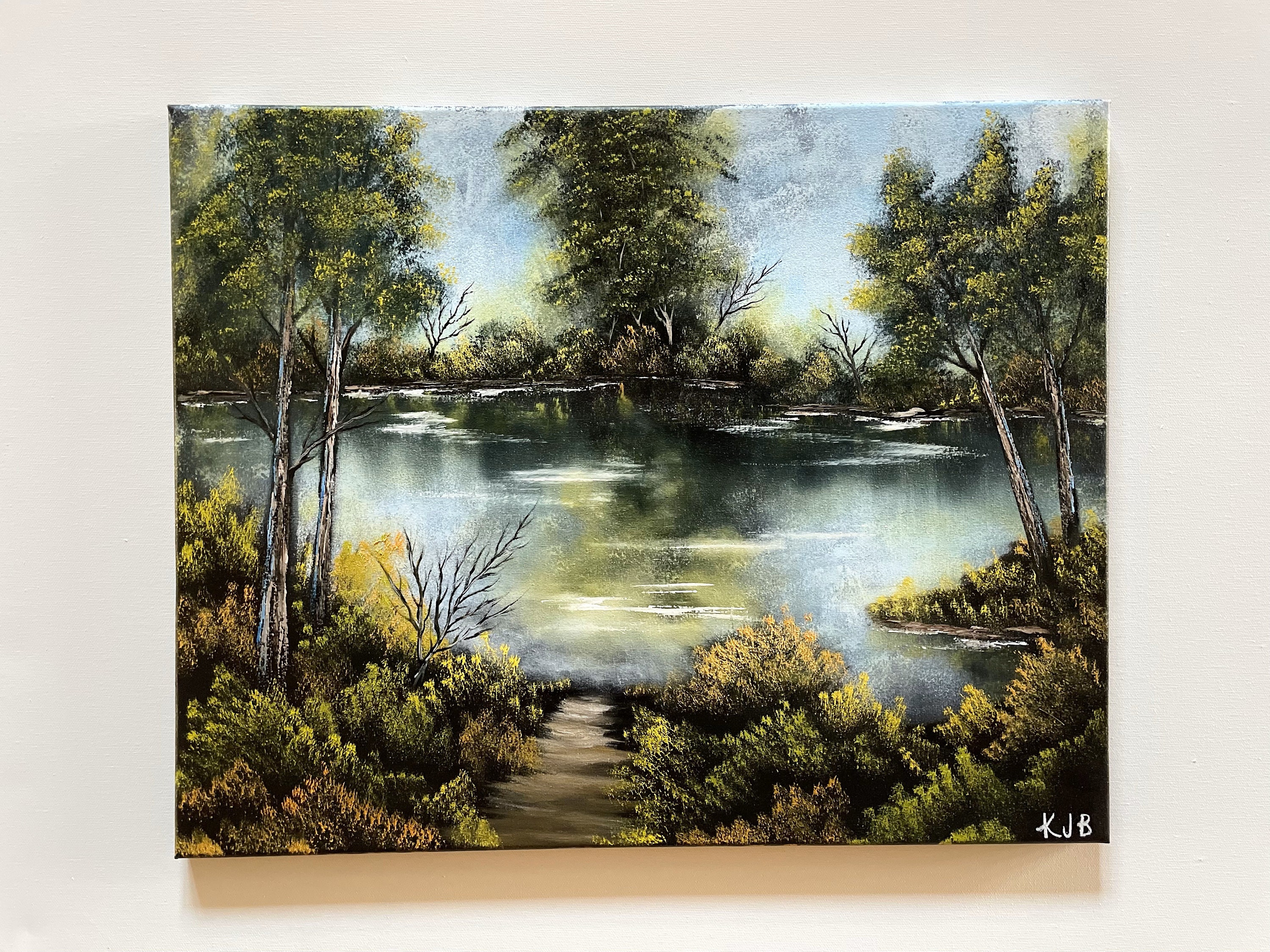 Original Handmade Natural Lake Landscape Oil Painting on Canvas Art ...