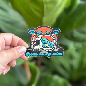Ocean on my mind Sticker, Surfer Gift, Surfing Sticker, Beach Sticker, Ocean Lover Gift, Palm Tree Sticker