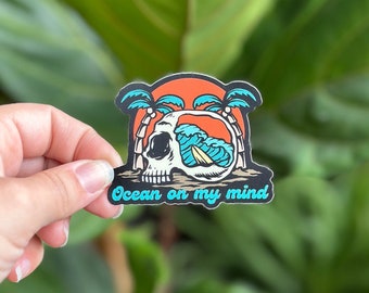 Ocean on my mind Sticker, Surfer Gift, Surfing Sticker, Beach Sticker, Ocean Lover Gift, Palm Tree Sticker