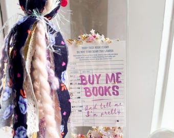 Library Card Bookmark, 'Buy Me Books', Ribbon Tassel