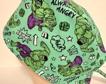 Men/Women Surgical Scrub Cap Lined Comics. Lined Cotton, Tie back