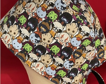 Men/Women Scrub Cap, Comic. Lined Cotton, Tie back