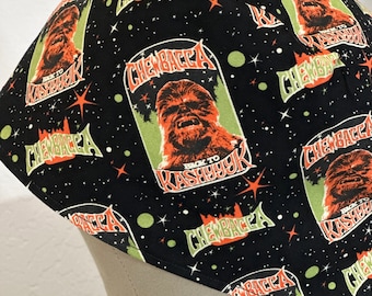 Men/Women Surgical Scrub Cap. Comic Hairy Guy. Lined Cotton, Tie back