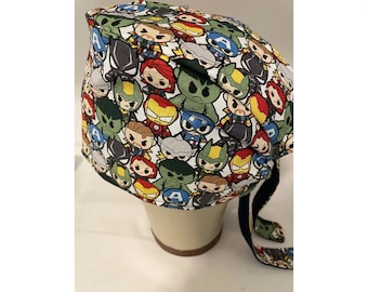 Men/Women Scrub Cap, Kawaii. Lined Cotton, Tie back
