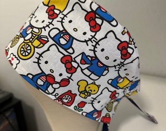 Men/Women Surgical Scrub Cap Lined Kitten Cute Cap Lined Cotton, Tie back