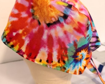 Men/Women Surgical Scrub Cap. Comic Tie Dye. Lined Cotton, Tie back