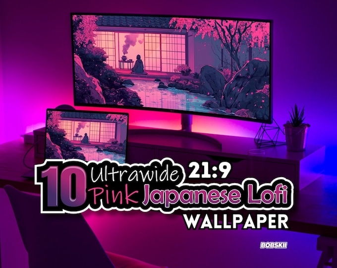10 Pink Japanese Lofi Ultrawide Wallpapers (digital Download) - Etsy