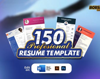 150 Modern Resume Templates, Editable CV Design Pack (Digital Download)