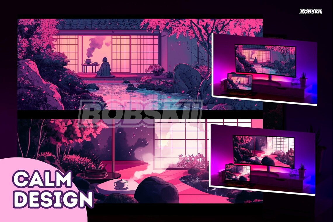 10 Pink Japanese Lofi Ultrawide Wallpapers (digital Download) - Etsy