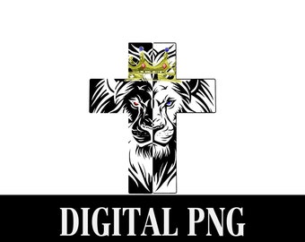 Lion of Judah Cross with Crown PNG: Religious T-shirt Design (Digital Download)