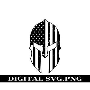 Spartan Helmet with American Flag. Digital SVG, PNG. T-shirt design. Decal design.
