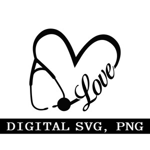 Heart Love-stethoscoop digitaal png-bestand. SVG-bestand. T-shirtontwerp. Stickerontwerp. Ontwerp met petpatch.