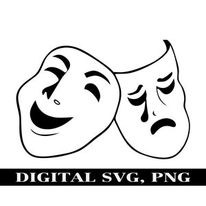 Maschere di commedia tragedia lacrima SVG png. PNG digitale, SVG. Design maglietta. Design decalcomania. clipart