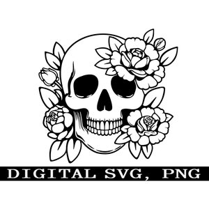 Dödskalle med rosor SVG: Blommig T-shirtdekaldesign (Digital PNG, SVG)