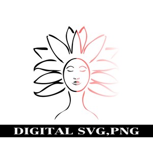 Bloem-SVG. meisje svg, tweekleurige kleur, PNG, SVG. Sereen, zen, T-shirt svg, digitale png, svg.