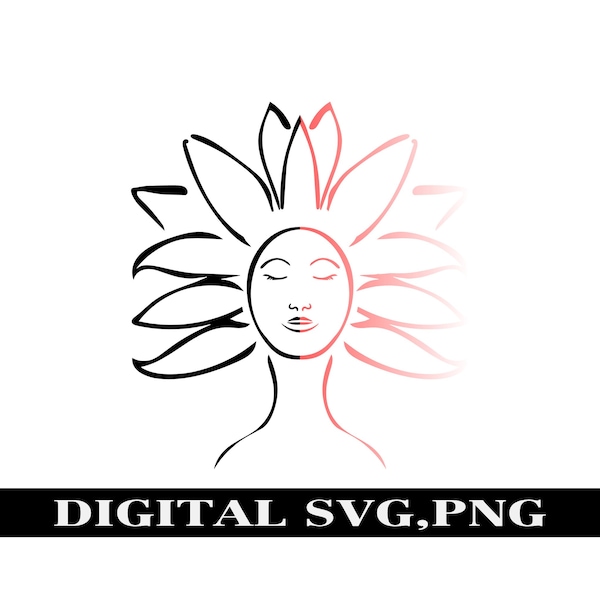 Flower SVG. girl svg , two tone color, PNG, SVG. Serene, zen, t-shirt svg, digital png, svg.