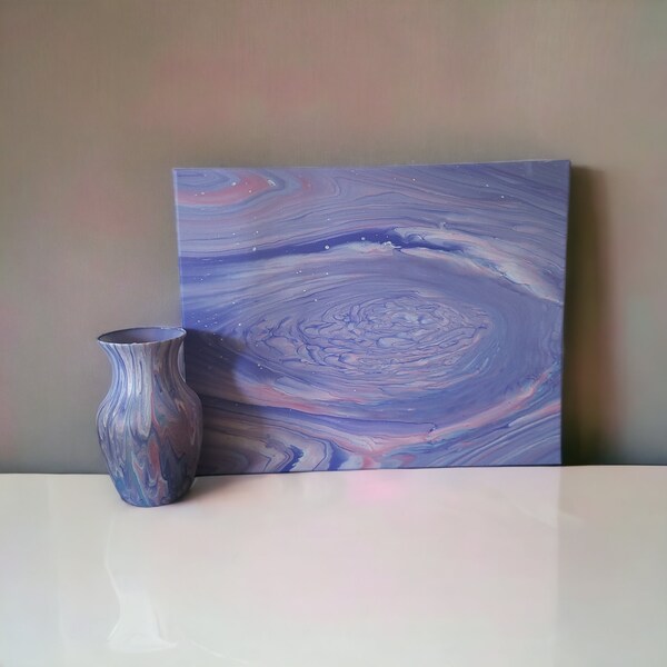 Peinture acrylique abstraite et ensemble assorti de vase