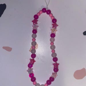Bright pink phone charm|Phone charm|Pink phone charm|Charm|bright pink|Pink beads|butteryfly beads|star beads|bright pink|pink|white|