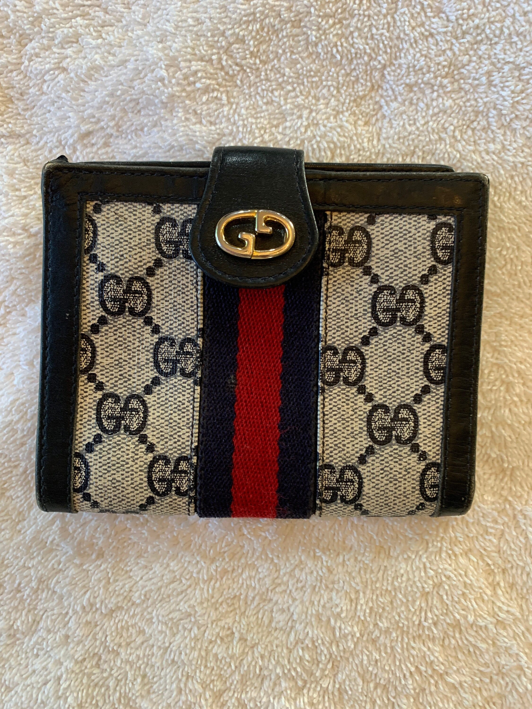 Gucci Navy Blue/Red Leopard Print Leather Card Wallet Holder